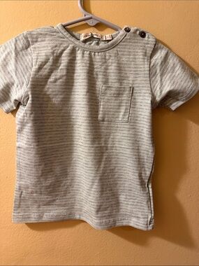 Striped Short-Sleeve Pocket Tee - Light Green by (no brand)